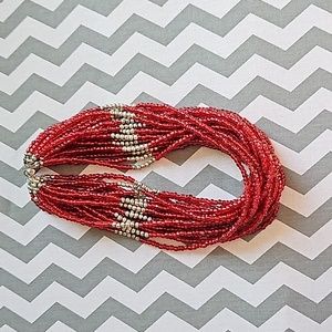 Red bead multi strand necklace